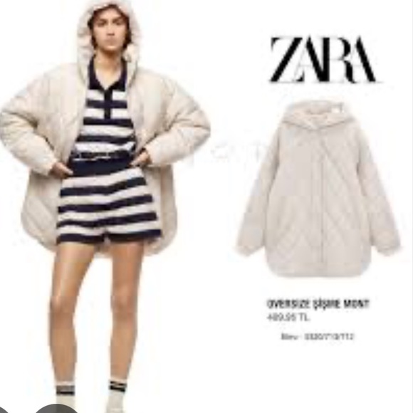 Zara Lightweight Neutral Quilted Puffer Jacket with Hood - Picture 2 of 14